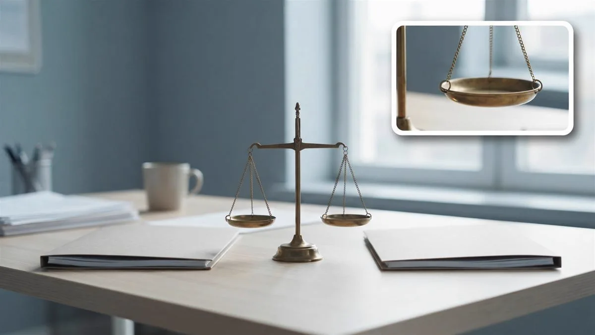 A set of scales weighing a superannuation account against a personal investment account.